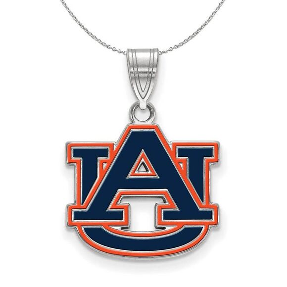 Sterling Silver Auburn U Medium Enamel Pendant Necklace - 24 Inch